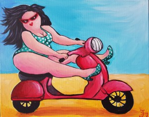 Dikke dame op scooter